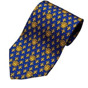 Vintage Gianni Versace Medusa Tie 100% Silk Made in Italy Satin Blue/Gold 4.5"
